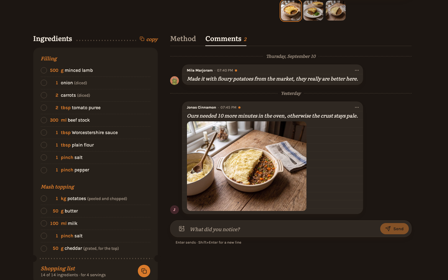 The comments, opened from their tab beside the method