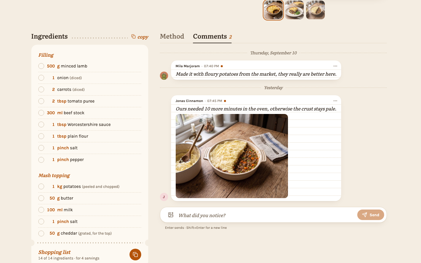 The comments, opened from their tab beside the method