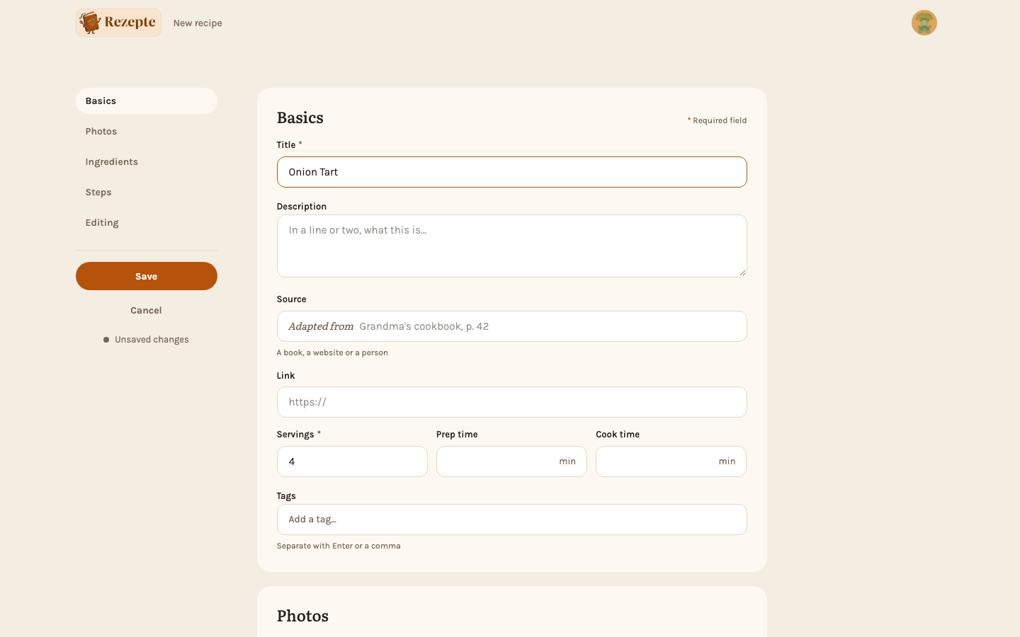 The recipe editor