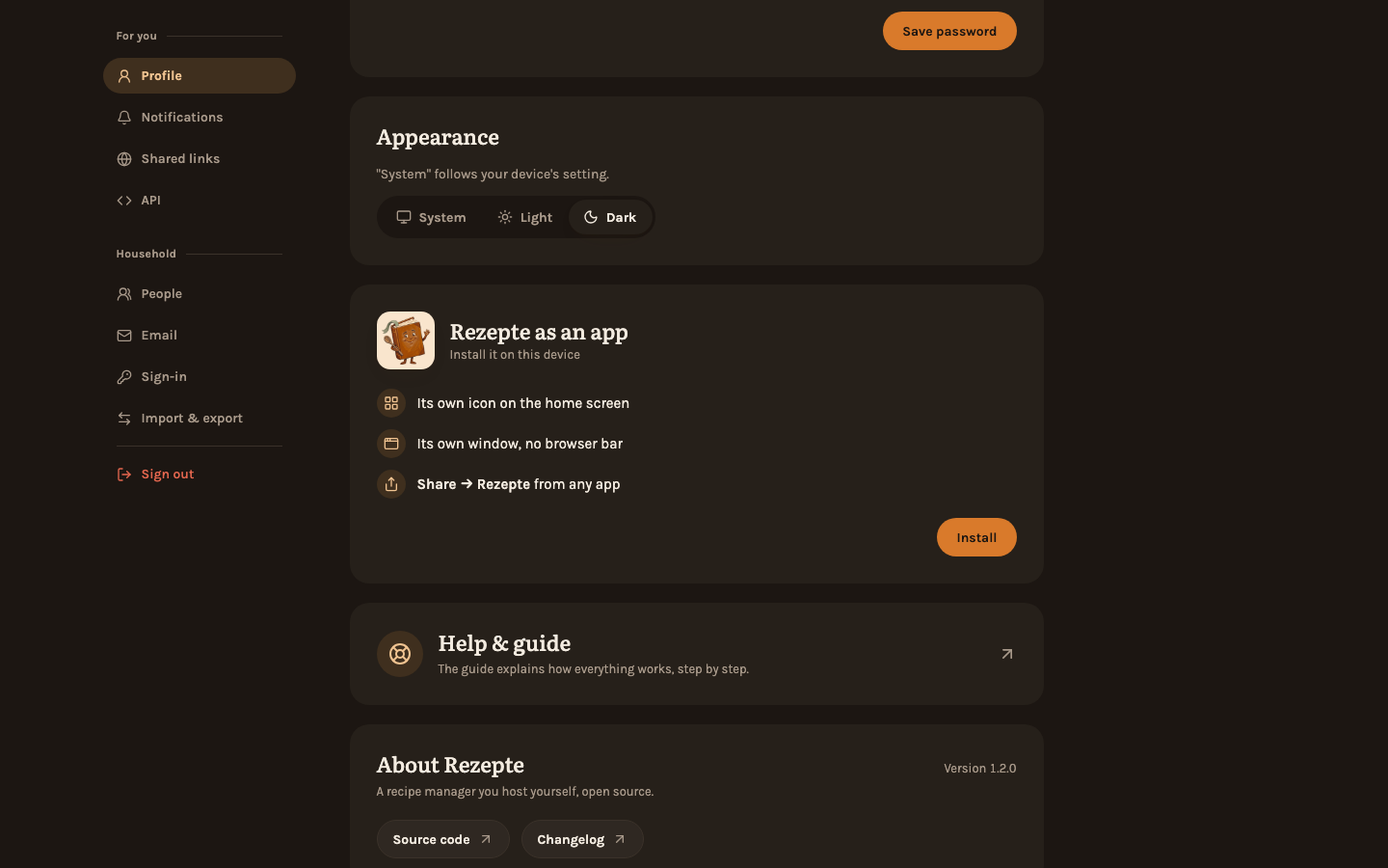 The App card in Settings