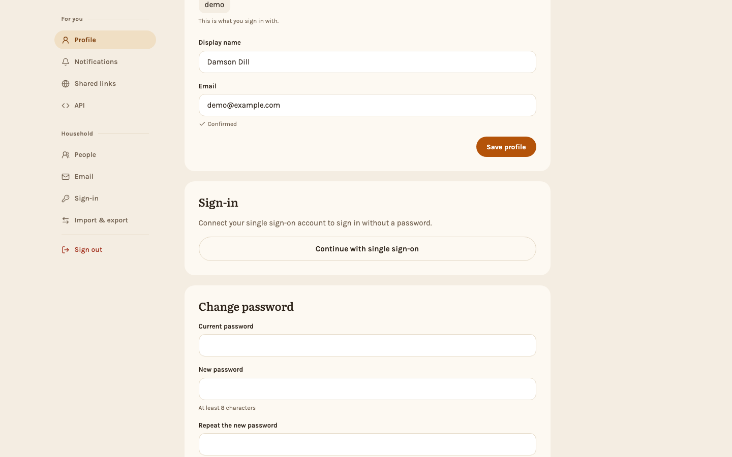 The Sign-in card, before the account is connected