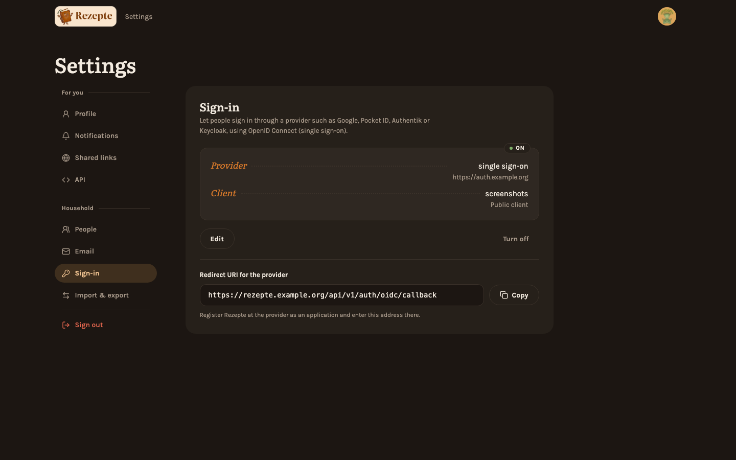 The Sign-in tab, as the owner sees it