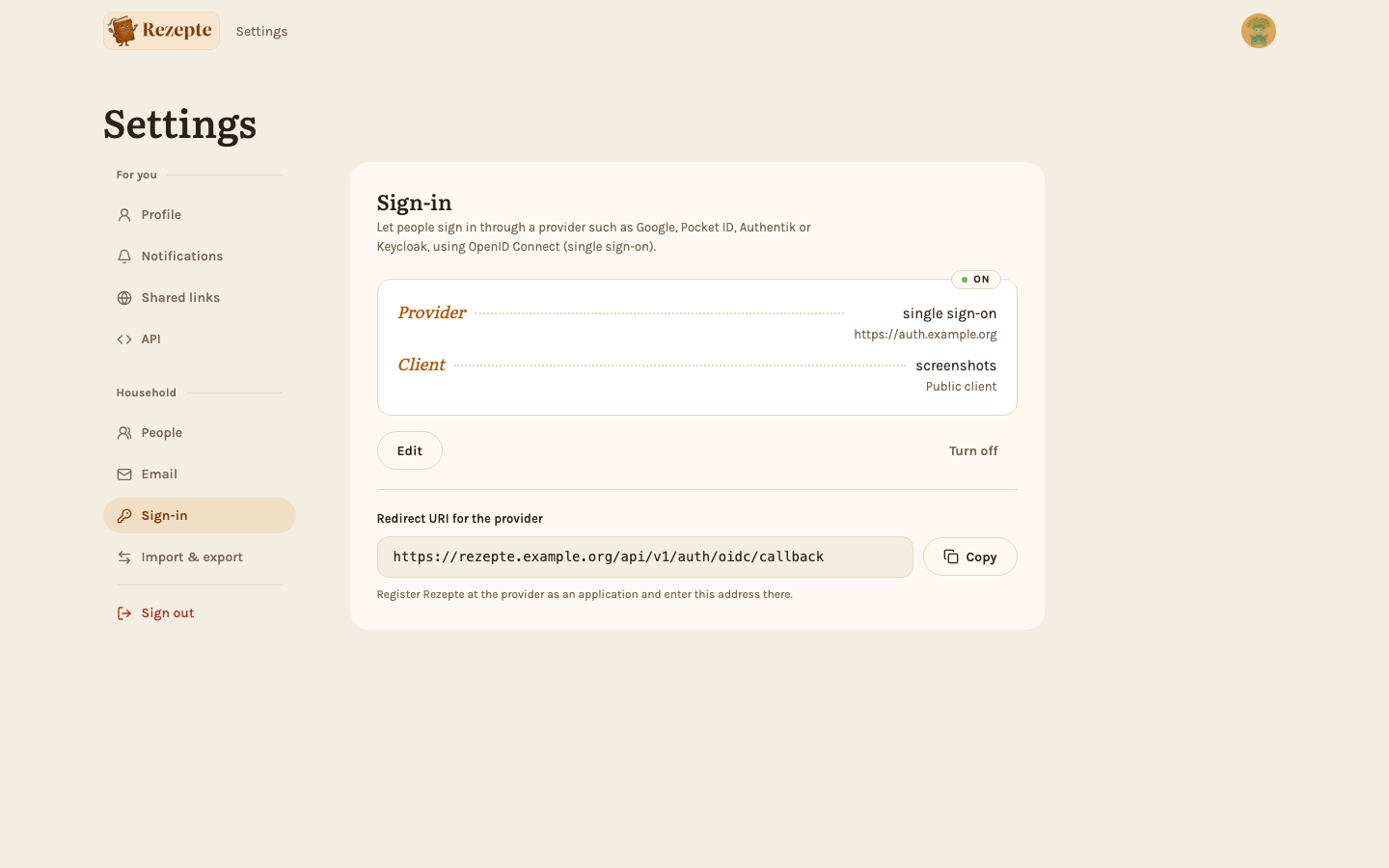 The Sign-in tab, as the owner sees it