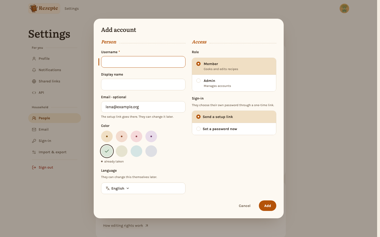 Creating a new account